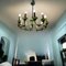Opaline Glass Bronze Chandelier, 1950s 4