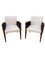 Set of Art Deco White Boucle Fabric & Black Velvet Armchairs 1
