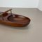 Large Teak Bowl with Brass and Leather Handle attributed to Carl Auböck, Austria, 1950s 4