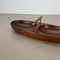 Large Teak Bowl with Brass and Leather Handle attributed to Carl Auböck, Austria, 1950s 3
