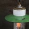 Lampe à Suspension Industrielle Vintage en Laiton Émaillé Vert, Porcelaine et Verre Clair 4