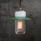 Lampe à Suspension Industrielle Vintage en Laiton Émaillé Vert, Porcelaine et Verre Clair 2