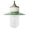 Lampe à Suspension Industrielle Vintage en Laiton Émaillé Vert, Porcelaine et Verre Clair 1