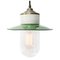 Lampe à Suspension Industrielle Vintage en Laiton Émaillé Vert, Porcelaine et Verre Clair 6