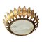 Large Spanish Crown Sunburst Fixture in Gilt Metal and Frost Glass, 1950 1