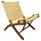 Sedia pieghevole JH 512 vintage completamente restaurata in vimini e canna di Hans J. Wegner, anni '60, Immagine 1