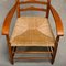 Set of Rustic Armchair and Stool in Stained Oak and Rush, 1950s 6