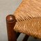 Set of Rustic Armchair and Stool in Stained Oak and Rush, 1950s 16