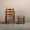 Set of Rustic Armchair and Stool in Stained Oak and Rush, 1950s 3