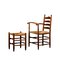 Set of Rustic Armchair and Stool in Stained Oak and Rush, 1950s 1