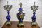 Antique Sapphire Ceramic Mantel Clock Set with Brass Elements, 1890s, Set of 3 2