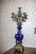 Antique Sapphire Ceramic Mantel Clock Set with Brass Elements, 1890s, Set of 3 10