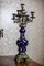Antique Sapphire Ceramic Mantel Clock Set with Brass Elements, 1890s, Set of 3 11