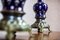 Antique Sapphire Ceramic Mantel Clock Set with Brass Elements, 1890s, Set of 3 17