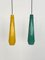 Lampade a sospensione in vetro di Murano verde e giallo di Vistosi, Italia, anni '70, set di 2, Immagine 12