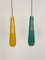 Lampade a sospensione in vetro di Murano verde e giallo di Vistosi, Italia, anni '70, set di 2, Immagine 2
