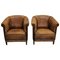 Set of Vintage Dutch Cognac Colored Leather Club Chairs 1