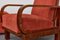 Poltrone Art Déco in noce impiallacciata e poggiapiedi, Ungheria, anni '30, set di 3, Immagine 3