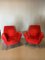 Set of Red Fabric Armchairs with Lacquered Metal Legs and Brass Feet in the style of Gigi Radice, 1950s, Image 1