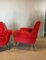 Set of Red Fabric Armchairs with Lacquered Metal Legs and Brass Feet in the style of Gigi Radice, 1950s, Image 6