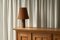 Mid-Century Studio Pottery Table Lamp in Chamotte Clay with Rattan Shade, 1940s 5
