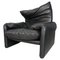 Sillón Maralunga de cuero negro de Vico Magistretti para Cassina, años 80, Imagen 1