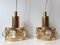 Vintage Danish Modern Crystal & Gilt Small Pendant Lamps, 1970s, Set of 2 1