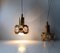 Vintage Danish Modern Crystal & Gilt Small Pendant Lamps, 1970s, Set of 2 3