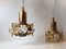 Lámparas colgantes danesas modernas vintage de cristal y latón dorado, años 70. Juego de 2, Imagen 2
