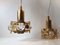 Vintage Danish Modern Crystal & Gilt Small Pendant Lamps, 1970s, Set of 2, Image 2