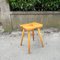 Pine Stool with Concave Seat and Pencil Legs, France, 1970s 3