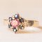 Vintage 9k Yellow Gold Flower Ring with Pink Tourmaline and Sapphires 2