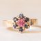 Bague Fleur Vintage en Or Jaune 9k avec Tourmaline Rose et Saphirs 1