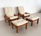 Italian Country Living Room Set in Oak with Bouclé Upholstery, 1970s, Set of 5, Image 11