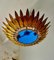Grand Luminaire Crown Sunburst en Métal Doré et Verre Givré, Espagne, 1950 3