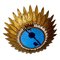 Grand Luminaire Crown Sunburst en Métal Doré et Verre Givré, Espagne, 1950 1