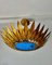 Grand Luminaire Crown Sunburst en Métal Doré et Verre Givré, Espagne, 1950 2