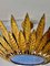 Grand Luminaire Crown Sunburst en Métal Doré et Verre Givré, Espagne, 1950 5