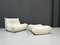 Poltrone Togo con poggiapiedi in pelle bianca di Michel Ducaroy per Ligne Roset, Francia, set di 2, Immagine 3