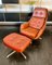 Fauteuil Pivotant et Ottomane Vintage en Cuir et Vinyle Marron Cognac, 1970s, Set de 2 15