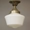 Vintage French Industrial Ceiling Light with White Opaline Glass Shades 1