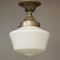 Vintage French Industrial Ceiling Light with White Opaline Glass Shades, Image 1