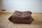 Set of Dark Brown Leather Togo Lounge Chair and Pouf by Michel Ducaroy for Ligne Roset, Image 7