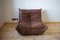 Set of Dark Brown Leather Togo Lounge Chair and Pouf by Michel Ducaroy for Ligne Roset, Image 9