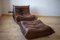 Set of Dark Brown Leather Togo Lounge Chair and Pouf by Michel Ducaroy for Ligne Roset, Image 1