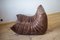 Set of Dark Brown Leather Togo Lounge Chair and Pouf by Michel Ducaroy for Ligne Roset, Image 11