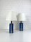 Danish Blue Ceramic & Teak Table Lamp from Søholm Stentoj, Denmark, 1960s, Set of 2 5