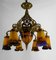 Art Deco Gilded Bronze and Blown Glass Chandelier from Muller Frères Lunéville, France, 1920s 2
