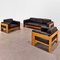 Sofá y Sillones Mod. Bastiano de madera de roble y cuero negro de Afra and Tobia Scarpa para Gavina, años 60. Juego de 3, Imagen 2