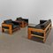 Sofá y Sillones Mod. Bastiano de madera de roble y cuero negro de Afra and Tobia Scarpa para Gavina, años 60. Juego de 3, Imagen 4